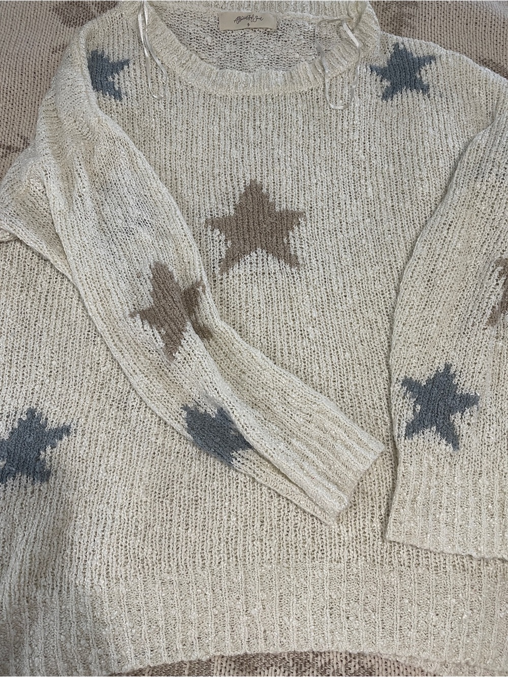 Altered State muted Cream Star-Print Knit Sweater B 2x